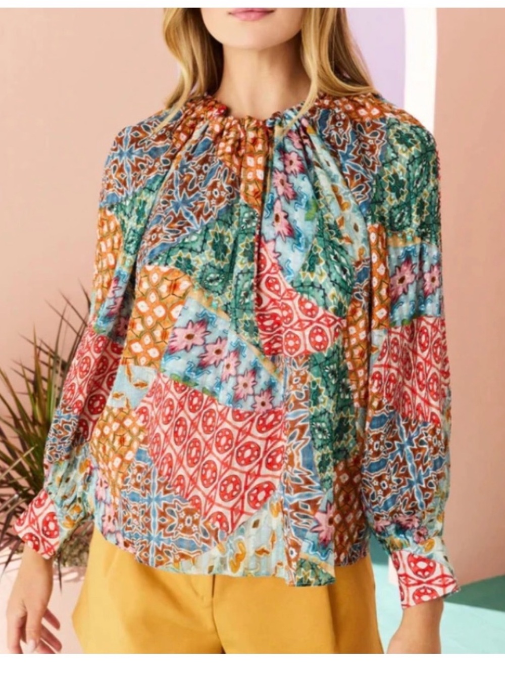 Marie Oliver Multicolor Patchwork Long-Sleeve Blouse